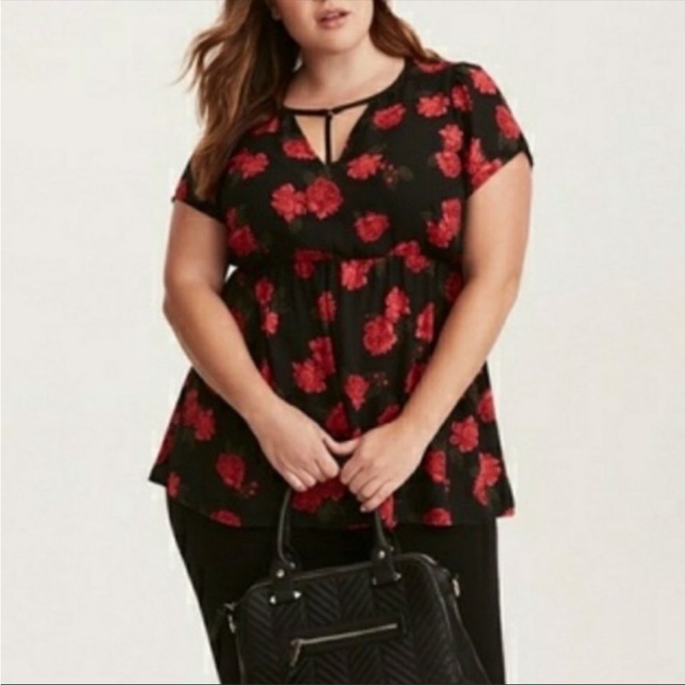 Torrid Rose Print Georgette Babydoll Blouse Size 4